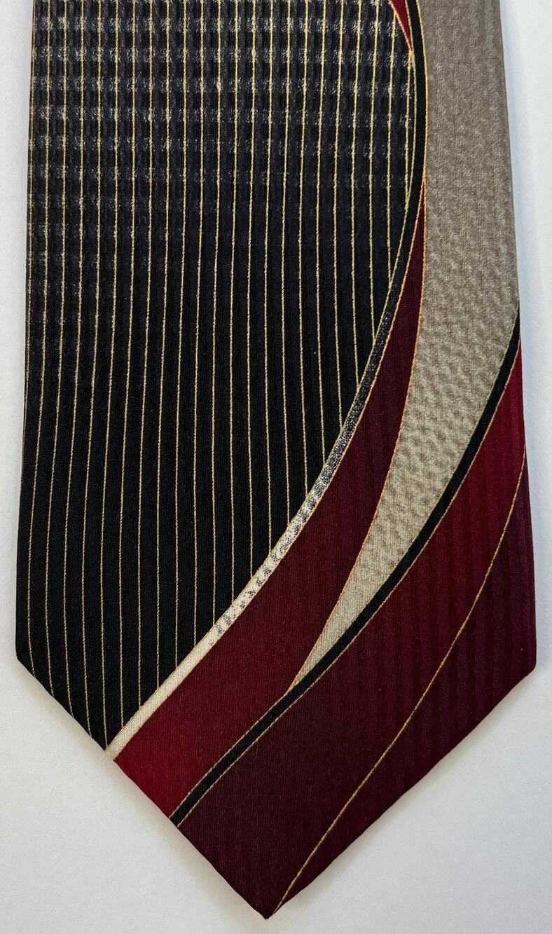 Martin Wong Collection Silk Tie Brown Burgundy Cream Geometric Abstract 60in